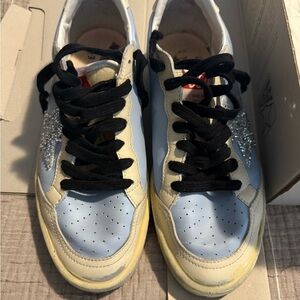 Golden Goose Ballstars white and Blue Sneakers Svarowsky Crystals BRAND NEW